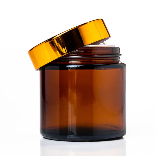 100ml Amber Glass Jar with cover protector and Gold Lid