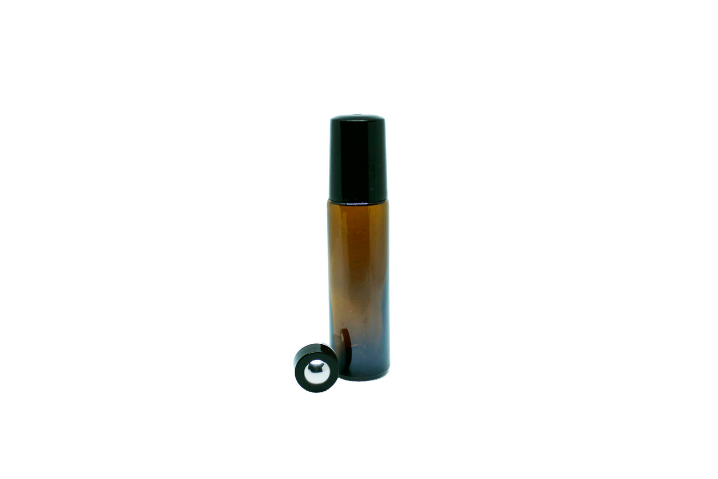 10mL Amber Glass Bottle with black roller top and lid